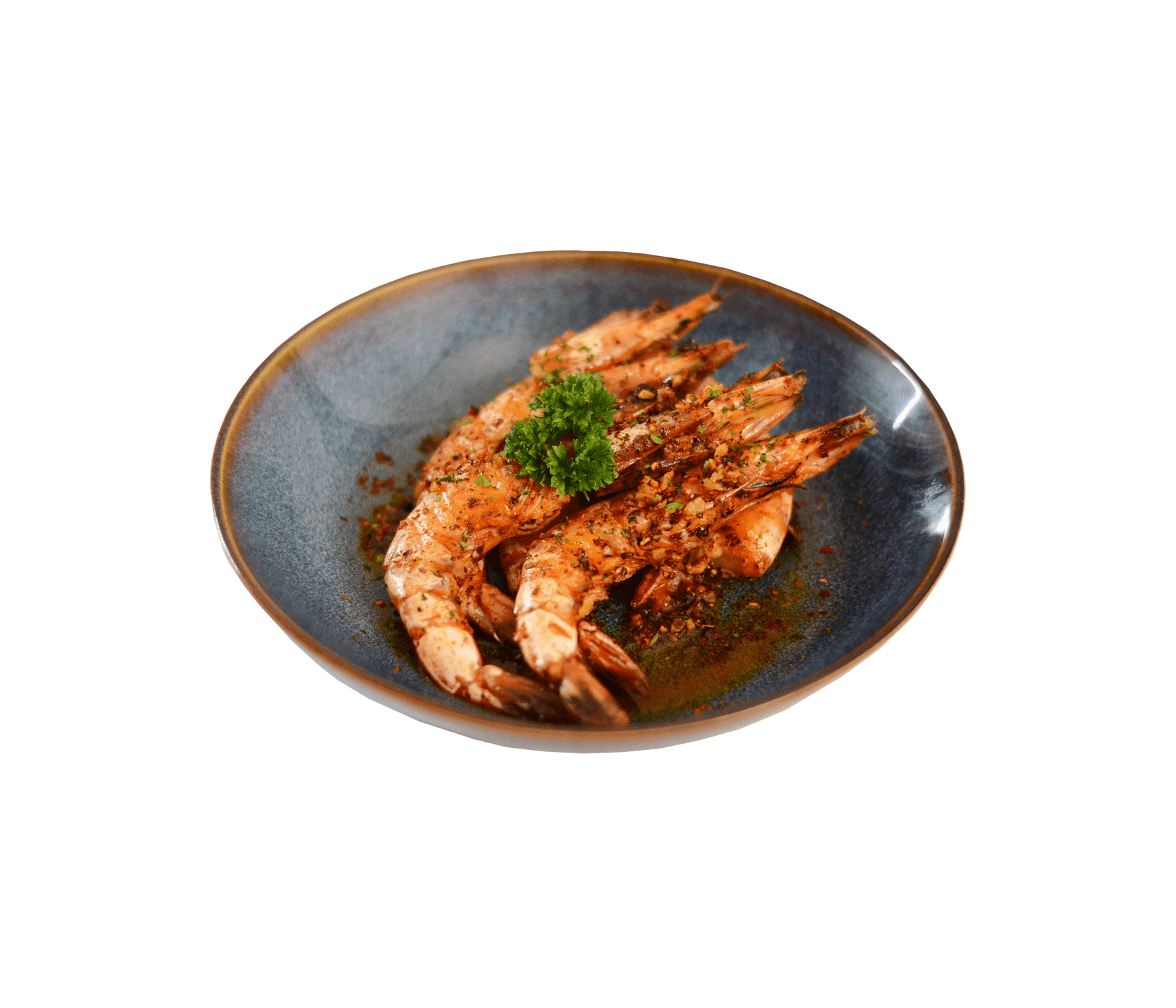 idocateringchili garlic butter prawns served on blue plate 2