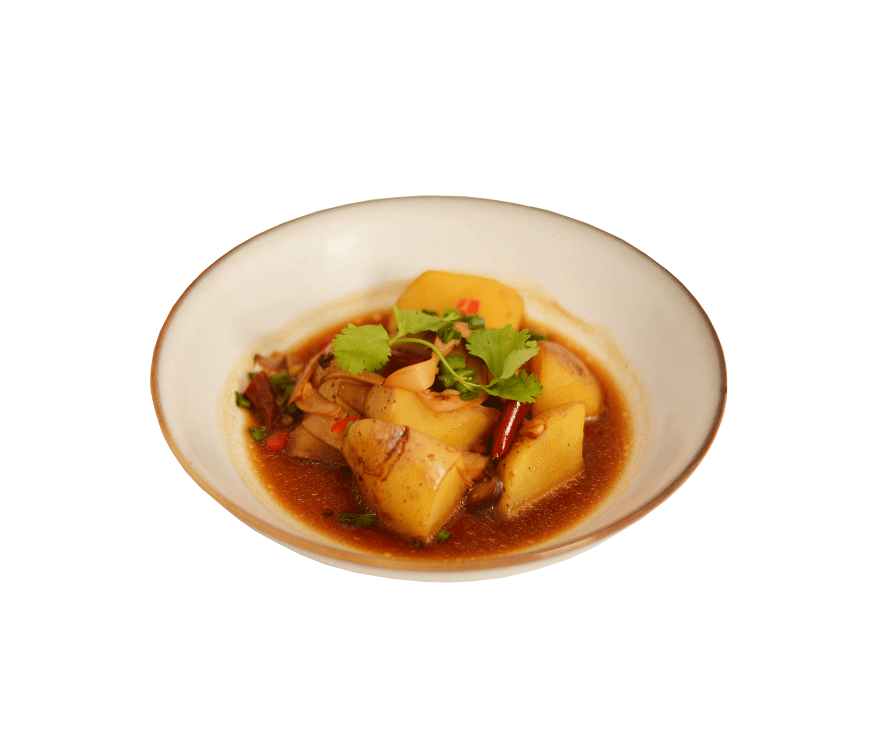 idocatering chili pepper king oyster mushroom served on white plate for catering event