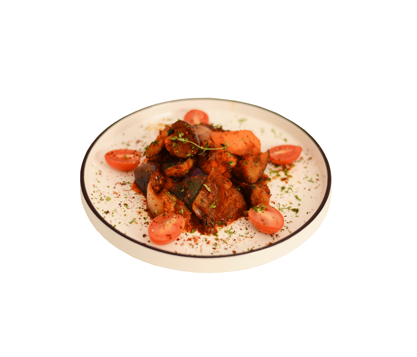 idocatering classic summertime ratatoullie dish served on white plate for a catering event