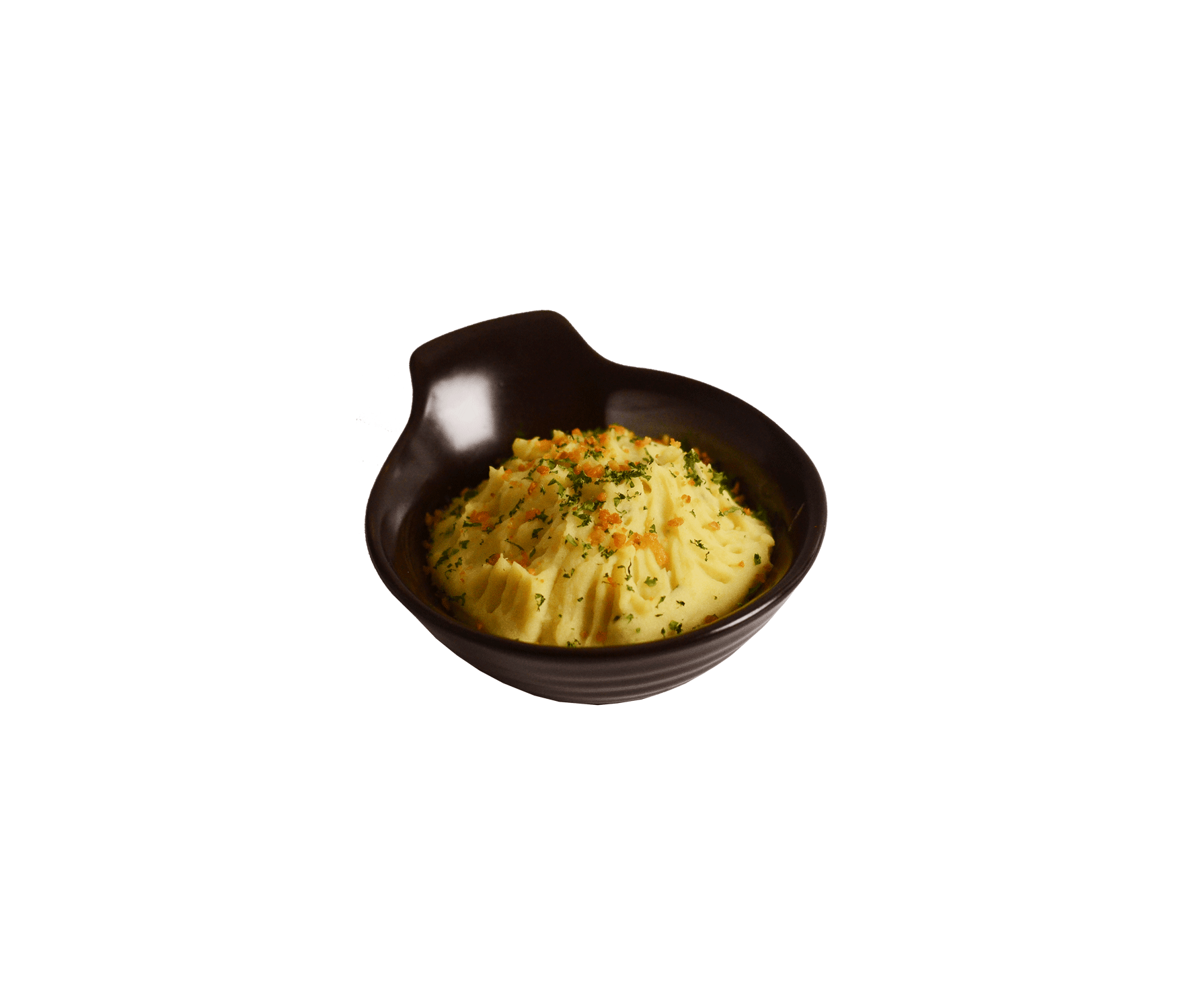 chili garlic herbs mashed potatoes in mini black bowl by idocatering
