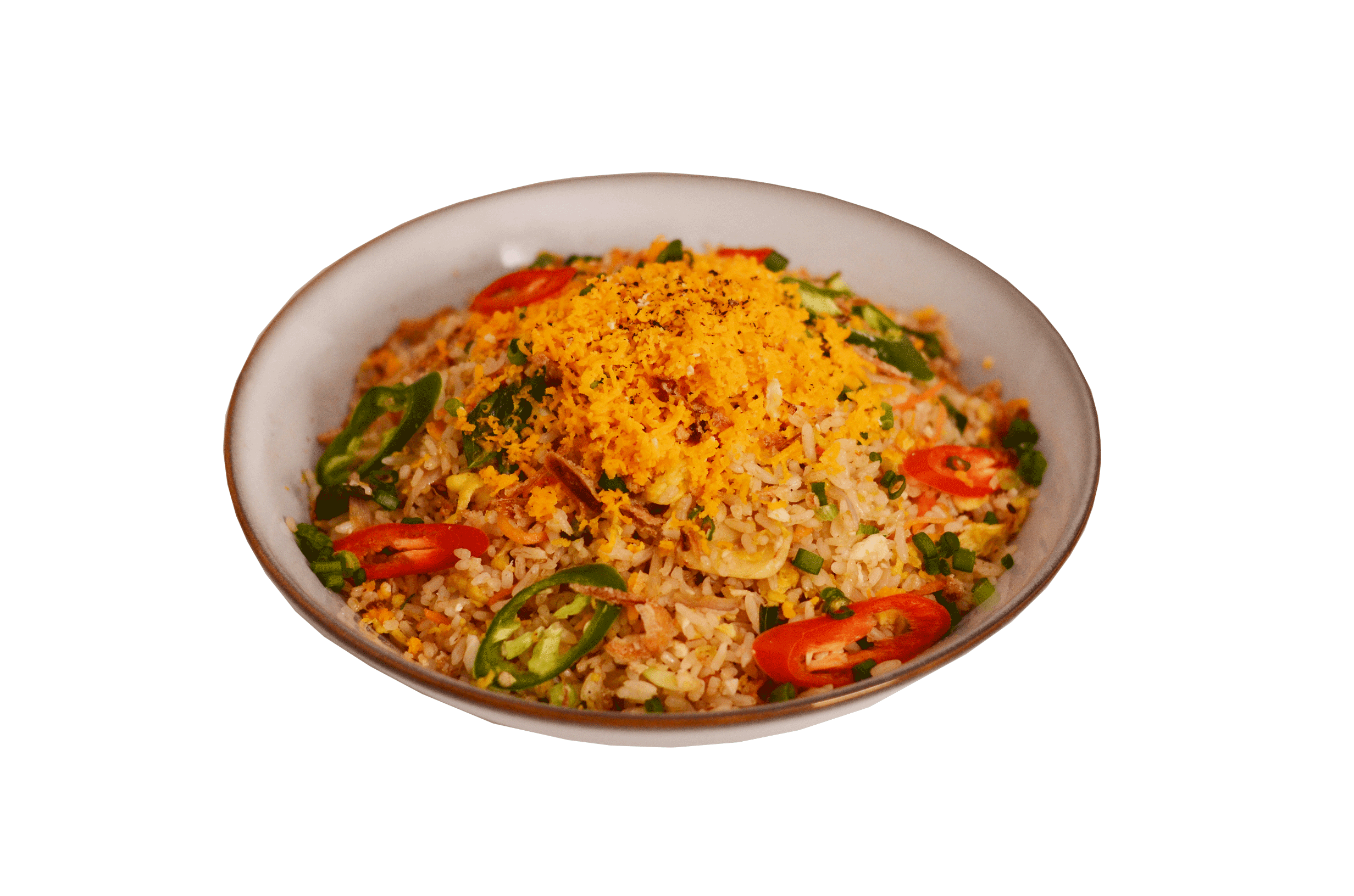 idocatering golden fried rice served on white plate