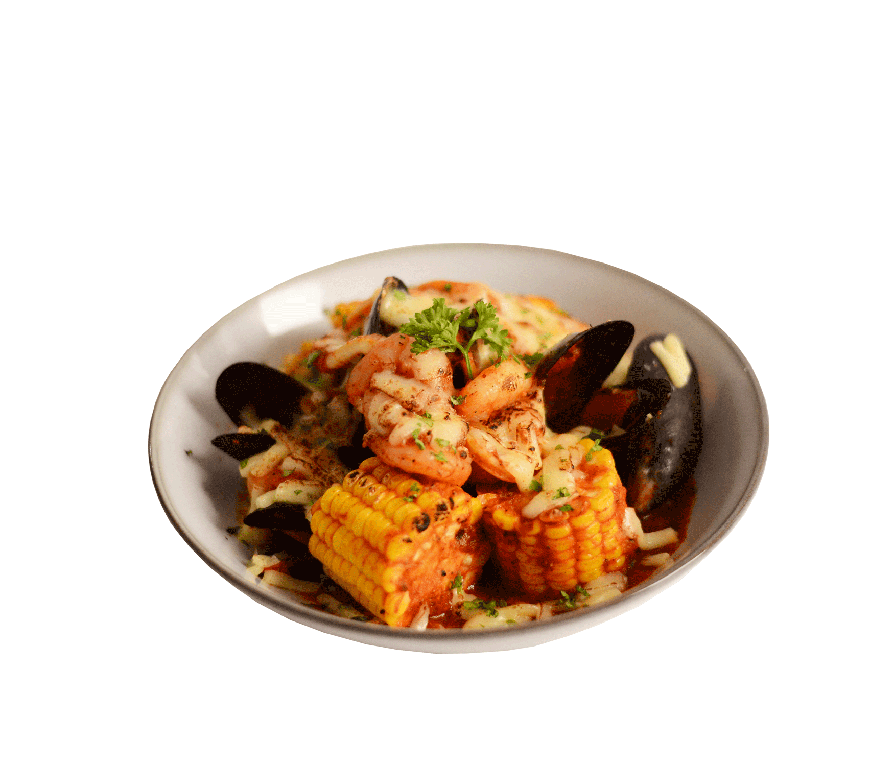idocateringchili one-pan seafood platter served on white plate 2