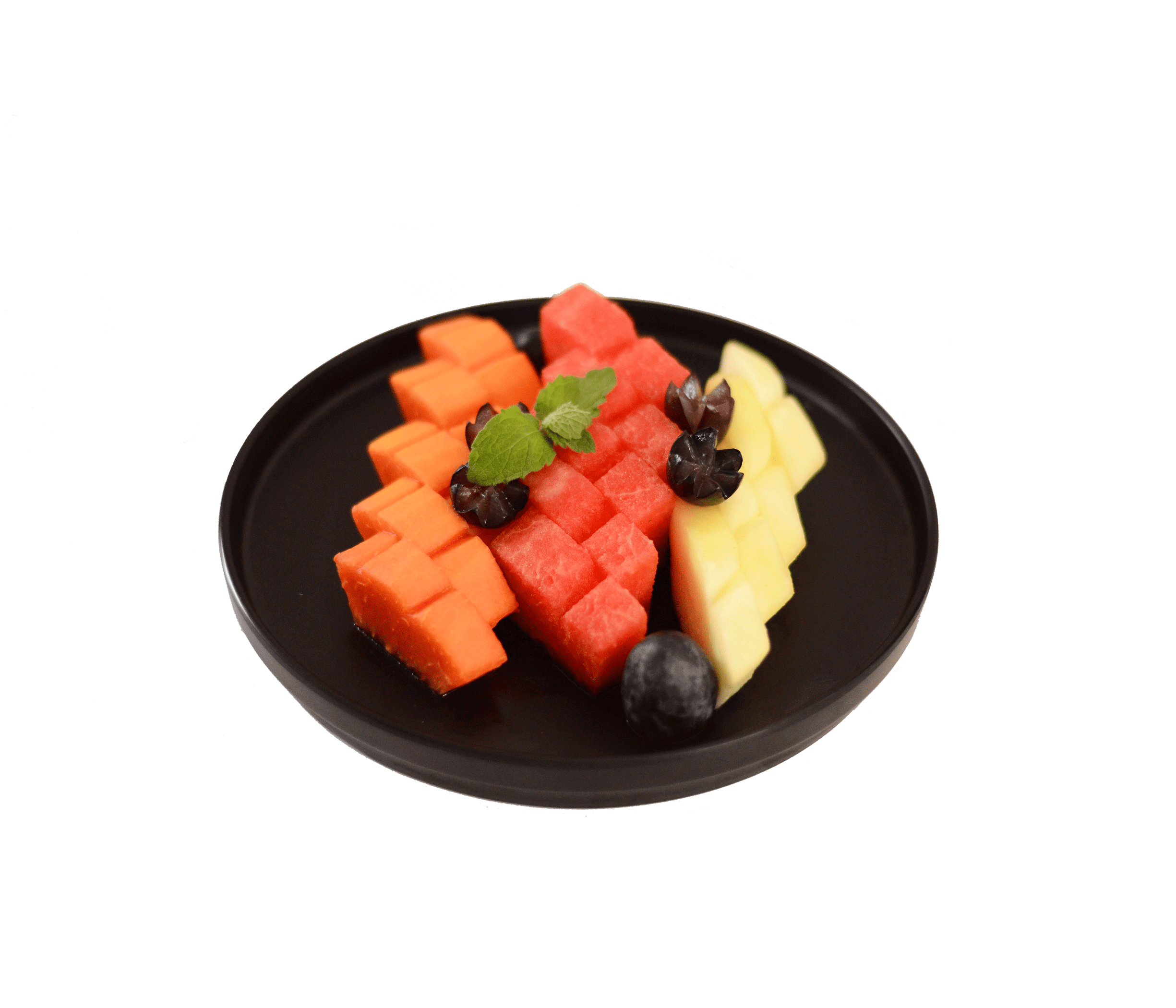 idocatering summer fruit platter served on black plate for a catering event 2