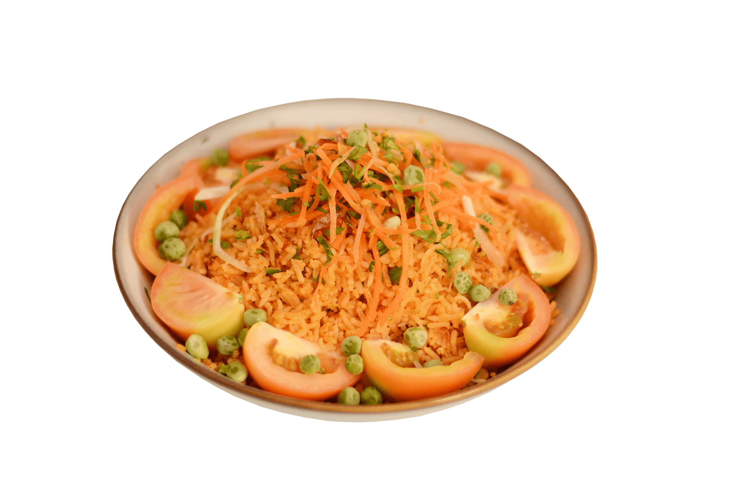 idocatering tomato fragrance rice served on white plate