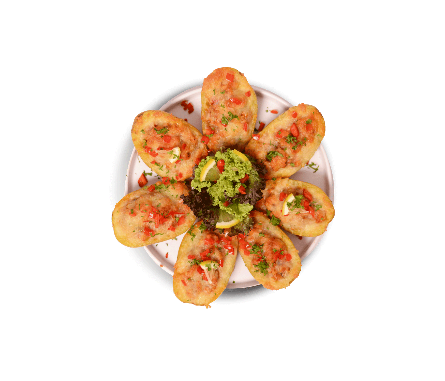idocatering cheesy herb loaded potato dish served on white plate for a catering event